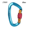 D Shape Black Outdoor Camping Aluminum Locking Mosquetones 25kn Self-locking Heavy Duty Carabiners
