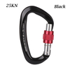 D Shape Black Outdoor Camping Aluminum Locking Mosquetones 25kn Self-locking Heavy Duty Carabiners